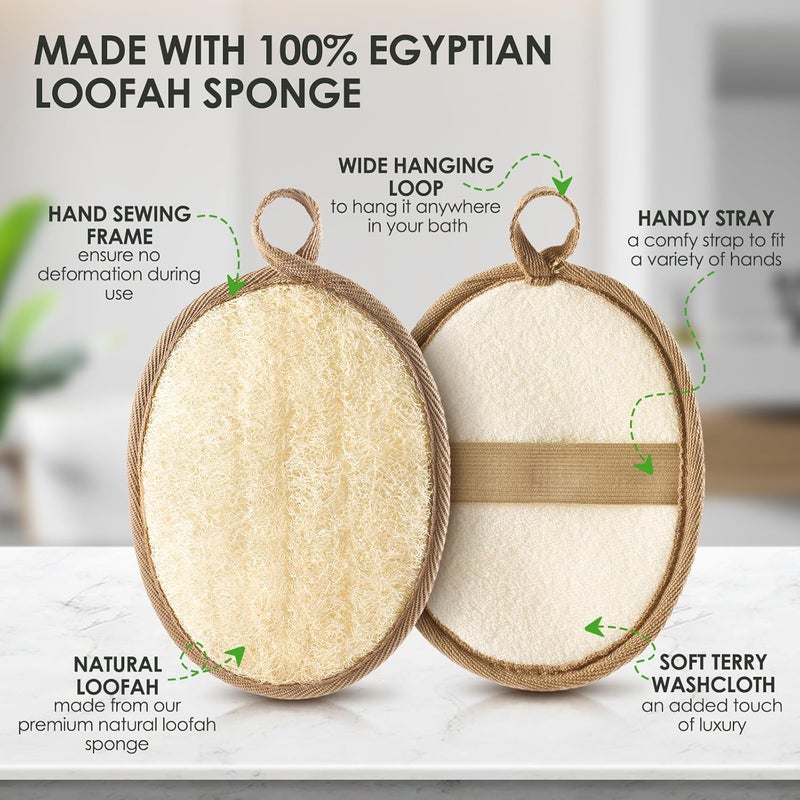RIYNIBIY 2 قطع لوفة طبيعية مقشرة للجسم، لوفة مقشرة للجسم للاستحمام، مصنوعة من لوفة مصرية طبيعية، مقشر للاستحمام للنساء والرجال - Image 2